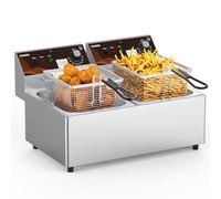 Freidora eléctrica comercial, freidora de mesa de doble cubeta de 20L con 2 cestas, 5000W de acero inoxidable de alto rendimiento, certificada UL, freidora profesional para carro de refrigerios y