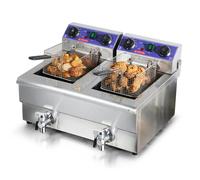 Freidora eléctrica comercial SucceBuy de 12L con tanques dobles, freidora de encimera de acero inoxidable de 3000W para pollo frito, patatas fritas not timer no filter