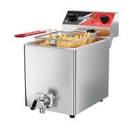 Freidora eléctrica CROSSON 8L con drenaje de aceite, temporizador de 30 minutos, tanque de aceite de formación de estiramiento, tapa y cesta de malla de alambre sólido