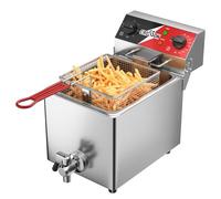 Freidora eléctrica CROSSON de 6L con drenaje de aceite, temporizador de 30 minutos, tanque de aceite de formación de estiramiento, tapa y cesta de malla de alambre sólido