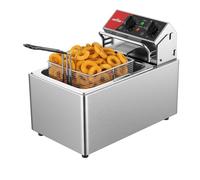 Freidora eléctrica CROSSON de 8 L con termostato EGO, temporizador de 30 minutos, depósito de aceite extraíble, cesta sólida de acero inoxidable, cabezal de freidora giratorio (tanque único de 8 L)