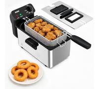 Freidora eléctrica de 3,2 L con ventana de visualización, freidora de acero inoxidable de 1500 W con control de temperatura, cesta extraíble y depósito de aceite, fácil de limpiar
