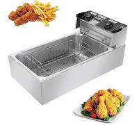 Freidora eléctrica de 3200 W, freidora de acero inoxidable de 22 L con temperatura ajustable de 50 a 300 °C, corte de seguridad, cesta extraíble de fácil limpieza, patas antideslizantes, para enc