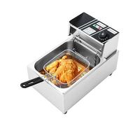 Freidora eléctrica de 6 litros, freidora de aceite con cesta y tapa, tecnología Cool Zone, freidora de cocina, control de temperatura 60 ℃ - 200 ℃, fácil de limpiar, color plateado