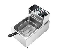 Freidora eléctrica de acero inoxidable, 6 L, 2500 W, 60-200 °C, con cesta | Tecnología de zona fría, tapa extraíble, acero inoxidable 410/201, 3,8 kg, para patatas fritas, pollo y pescado