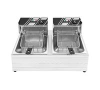 Freidora eléctrica de doble caldera de 6 l + 6 l, de acero inoxidable de 2500 W, con cesta para freír y colador, rango de temperatura de 60 a 200 °C, apta para freír alitas de pollo