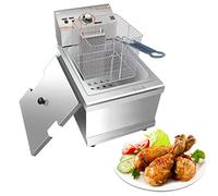 Freidora eléctrica de encimera con cesta sólida de fácil montaje, comercial de acero inoxidable, para cocina, restaurante, temperatura ajustable para cocinar papas fritas, pollo (color: 20 l