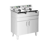 Royal Catering Freidora Eléctrica Profesional para Hostelería 400 V (Volumen: 2 x 16 L, 10.000 W, Con grifo de vaciado y mueble bajo)