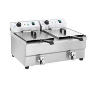 Royal Catering Freidora Electrica Profesional Doble RCEF 16DH-1 (2 x 16 L, 2 x 3 200 Watt, Termostato, 2 Grifos de vaciado, Acero inoxidable)
