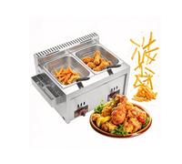 Freidora Eléctrica Profesional 8+8L,Freidora de Gas Con 2 Cestas | Acero inoxidable, 2 cestas de freír, temperatura 50-200 °C, para pollo y snacks, capacidad doble 16 L, ajuste de temperatura