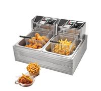 Freidora Eléctrica Profesional 8+8L,Freidora de Gas Con 2 Cestas | Acero inoxidable, 2 cestas de freír, temperatura 50-200 °C, para pollo y snacks, capacidad doble 16 L, ajuste de temperatura