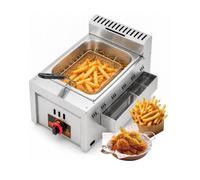 Freidora Eléctrica Profesional 8L,Freidora de Gas Con 1 Cestas | Acero inoxidable, 2 cestas de freír, temperatura 50-200 °C, para pollo y snacks, capacidad doble 16 L, ajuste de temperatura