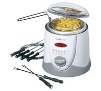 Freidora fondue Clatronic FFR 2916 |Capacidad: 1 litro de aceite/grasa | Termostato regulable sin escalonamientos |6 tenedores de fondue |Filtro de olores y vapores de grasa reemplazable|Blanco/gris