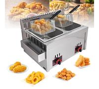 Freidora Industrial Doble 10L con Canasta y Tapa para Hogar o Restaurante | Freidora Eléctrica Profesional con Dos Tanques de 10L para Cocinar en Casa o Restaurante