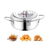 Freidora japonesa,Olla freidora con termómetros | Sartén Tempura de estilo japonés de acero inoxidable 304 para patatas fritas Tempura, pescado, pollo