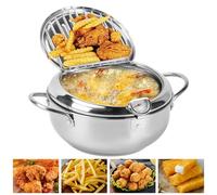 Freidora, olla para freír de estilo japonés Tempura con termómetro y tapa, olla japonesa de acero inoxidable para patatas fritas, alitas de pollo y gambas (24 cm)