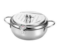 Freidora pequeña de acero inoxidable, freidora japonesa de 24 cm | Estante de drenaje de aceite, cesta para freidora, parte superior antiadherente, adecuado para el hogar, apartamento, camping