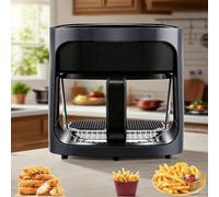 Freidora sin Aceite de Gran Capacidad de 6 litros, freidora eléctrica multifunción con Ventana panorámica de Cristal, Pantalla LED, 7 Botones preprogramados, cocción rápida, Cesta fácil de Limpiar