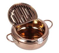 Freidora Tempura, 3.4L Mini Freidora Tempura de Acero Inoxidable Estilo Japonés con Tapa de Termómetro y Escurridor de Goteo de Aceite Olla de Pollo Frito para Cocina Papas Fritas Pollo Patatas(#2)