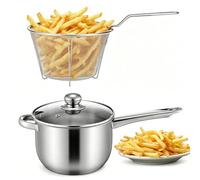 Freidora tradicional Ø20 cm, acero inoxidable con cesta y tapa de cristal | 20 x 13 cm, olla de freír con mango anti-Brural, todas las luces que incluyen inducción, para patatas fritas