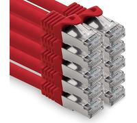 freiwerk Cable LAN 0,25m Cat7 Rojo 10x Cable de Red Ethernet RJ45 10 Gbit/s SFTP Cable de Conexión para Router Módem Switch PC Laptop Consola de Juegos