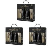 Freixenet Cava Cordón Negro Brut, estuche 2 botellas y 2 copas (Paquete de 3)