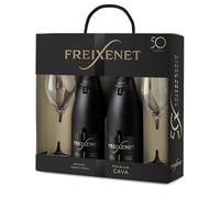Freixenet Cava Cordón Negro Brut, estuche 2 botellas y 2 copas (Paquete de 6)