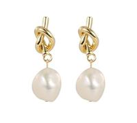 French Baroque Pearl Drop Earrings, Gold Knot Design Versatile Creative Irregular Pearl Ear Jewelry, for Women Ladies Daily Party Wedding