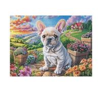 French Borde de Flores de Bulldog Puzzle 500 Piezas Maquetas Construir 3D Detalladas Rompecabezas Educativo para Familia Aliviar Estrés Estera Portátil Moderno 500 PCS
