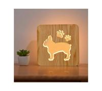 French Bull Dog Night Light, Beautiful Wooden Decor Lamp for Dog Lover, Friendship, Gift for Men Women Friend - Warm White LED Bright USB Powered
