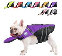 French Bulldog - Chaleco salvavidas profesional para perros para natación, flotabilidad superior y asa de rescate (contorno del pecho: 43.2 cm-76.2 cm, peso: 7.7-12.7 kg) (morado)