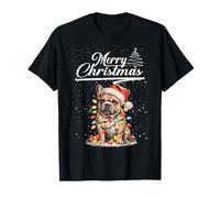 French Bulldog Christmas Lights Santa Hat Merry Xmas Dog Camiseta