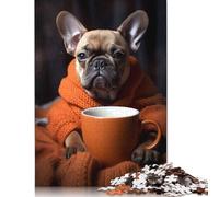 French Bulldog Coffee Dog Rompecabezas Imposible,desafío for Adults Juego Educativo 1000 Piezas Obra De Arte De Juego De para Adultos Y Niños Mayores De 12 Años 1000pcs (75x50cm)