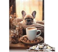 French Bulldog Coffee Pup Puzzle Imposible,desafío for Adults Juego Educativo 1000 Piezas Obra De Arte De Juego De para Adultos Y Niños A Partir De 12 Años 1000pcs (75x50cm)