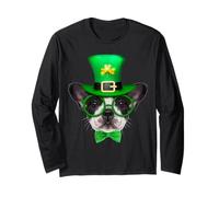 French Bulldog Dog Lucky Charm Shamrock St Patricks Day Manga Larga