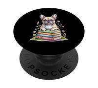 French Bulldog Frenchie Bookworm Flowers Book Reading Books PopSockets PopGrip Adhesivo