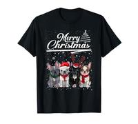 French Bulldog Merry Christmas Lights Reindeer Elf Santa Camiseta