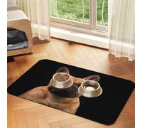 French Bulldog On Black,Waterproof Pet Feeding Mat,PU Leather Placemats for Cat Dog Water Bowl,Food Mats,40x60cm