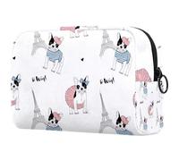 French Bulldog Paris Torre Eiffel - Bolsa de cosméticos para mujer, neceser de viaje, bolsa organizadora de maquillaje grande con cremallera, multicolor, 18.5x7.5x13cm/7.3x3x5.1in, Neceser