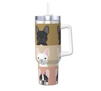 French Bulldog Print - Botella térmica para bebidas frías y calientes (40 onzas) con pajilla y pajilla con asa, diseño de bulldog francés