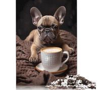 French Bulldog Pup Coffee Puzzles Imposible,desafío for Adults Juego Educativo 1000 Piezas Obra De Arte De Juego De para Adultos Y Niños 1000pcs (75x50cm)