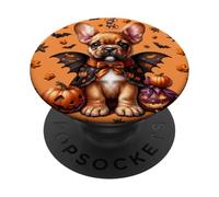 French Bulldog Puppy Frenchie Vampire Bat Orange Halloween PopSockets PopGrip Adhesivo