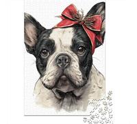 French Bulldog with Bow Rompecabezas Imposible,desafío for Adults Entretenimiento Creativo 1000 Piezas Obra De Arte De Juego De para Adultos Y Niños 52x38cm/1000pcs