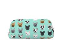 French Bulldog1 - Estuche de piel para lápices, elegante y práctico para estudiantes, perfecto para la oficina y la escuela, Silver, Talla única, Neceser de maquillaje