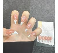 French Cat Claw Press on Nails White Nude Medium Almonds Stiletto Handmade Simplicity Style Halloween Reusable Thick Acrylic Press on Nails Cat Dragon Eagle Claw False Nail Glossy Glue on Nail (M)