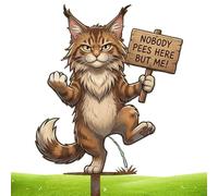 French Cat Lawn Sign - Funny Metal Yard Stake, Dont Pee Here Cat Figurine for Planter, Humorous Garden Decor Stake for Lawn Patio Turf Pathway Farm, Novelty Outdoor Ornament for Friends Neighbors