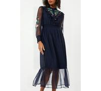 French Connection Abra Embroided Mesh Midi Dress Blue Talla: L | Vestidos Midi Outlet | Mujer | Azul