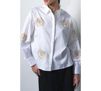 French Connection Alexis Cotton Embroidered Shir Linen White Gold Talla: L | Blusas Outlet | Mujer | Blanco