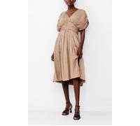French Connection Althea Pleated V Neck Dress Mocha Mousse Talla: 12 | Vestidos Midi Outlet | Mujer