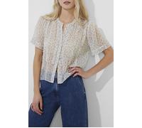 French Connection Doria Crinkle Ruffle Front Top Summer White Multi Talla: 6 | Blusas Outlet | Mujer | Blanco